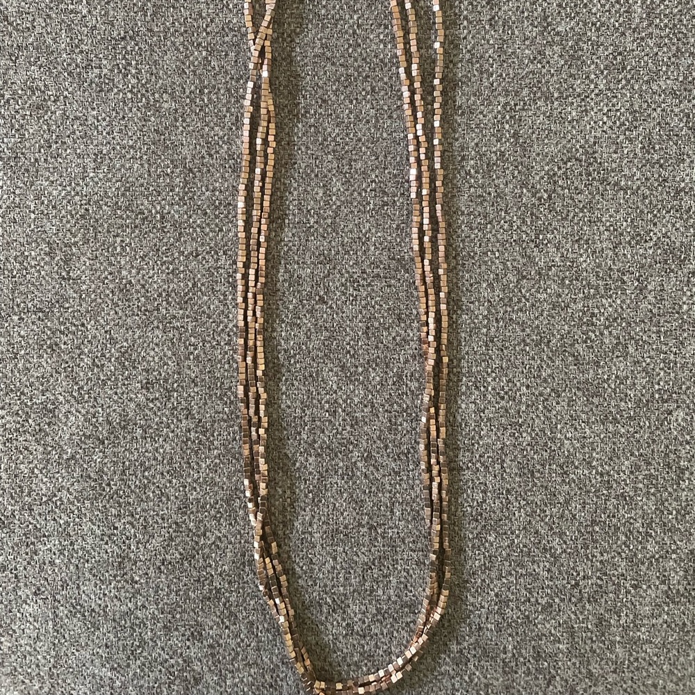 Francesca’s- ‘rose gold’ square bead multi-strand necklace.  Statement piece!